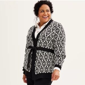 Croft & Barrow Black and White Patterned Cardigan Sweater